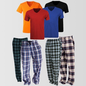 Bundle Of 4 Casual Pajamas & 4 V-Neck T-Shirt 